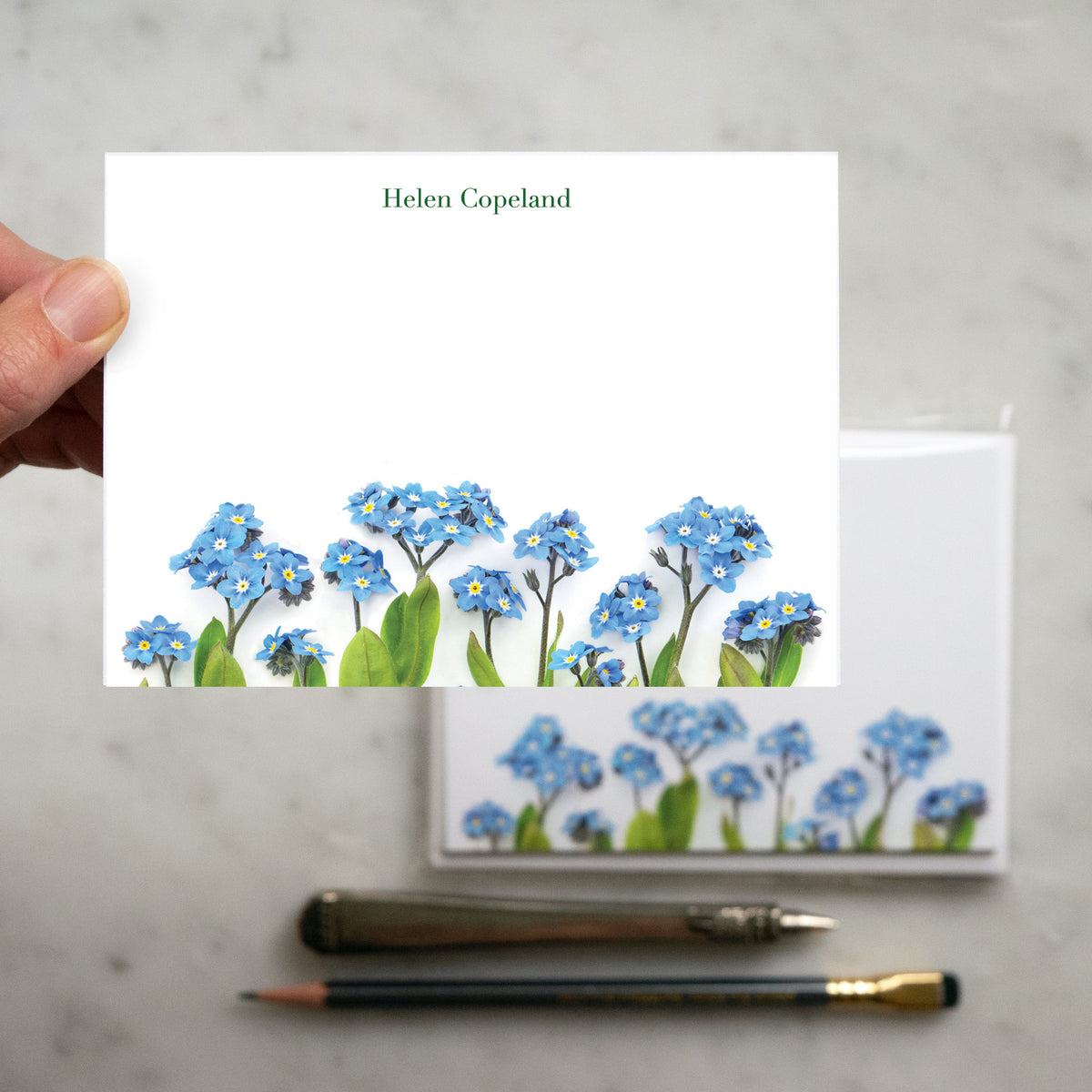 Personalized Forget-me-nots Flat Card Set
