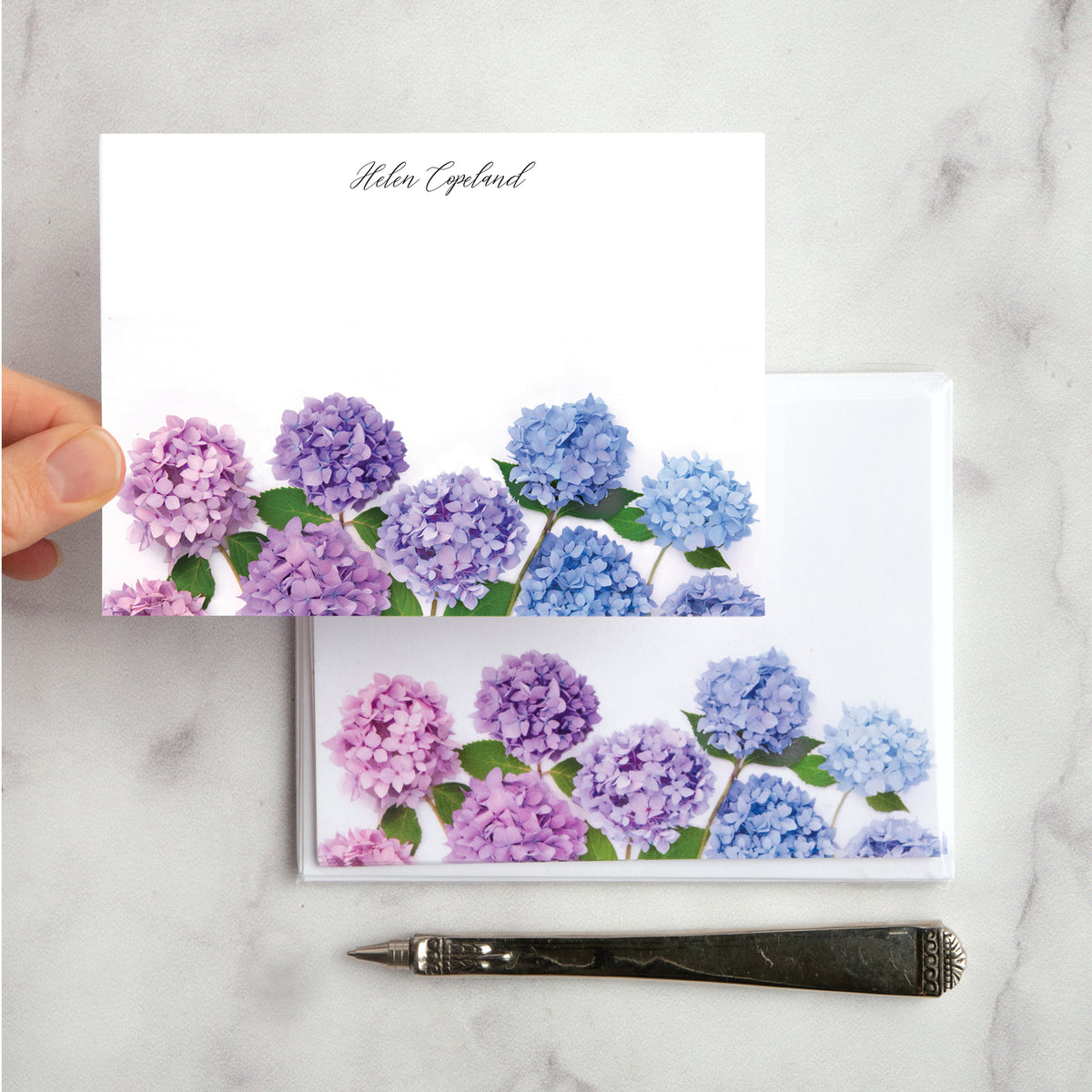 Personalized Hydrangeas Flat Card Set