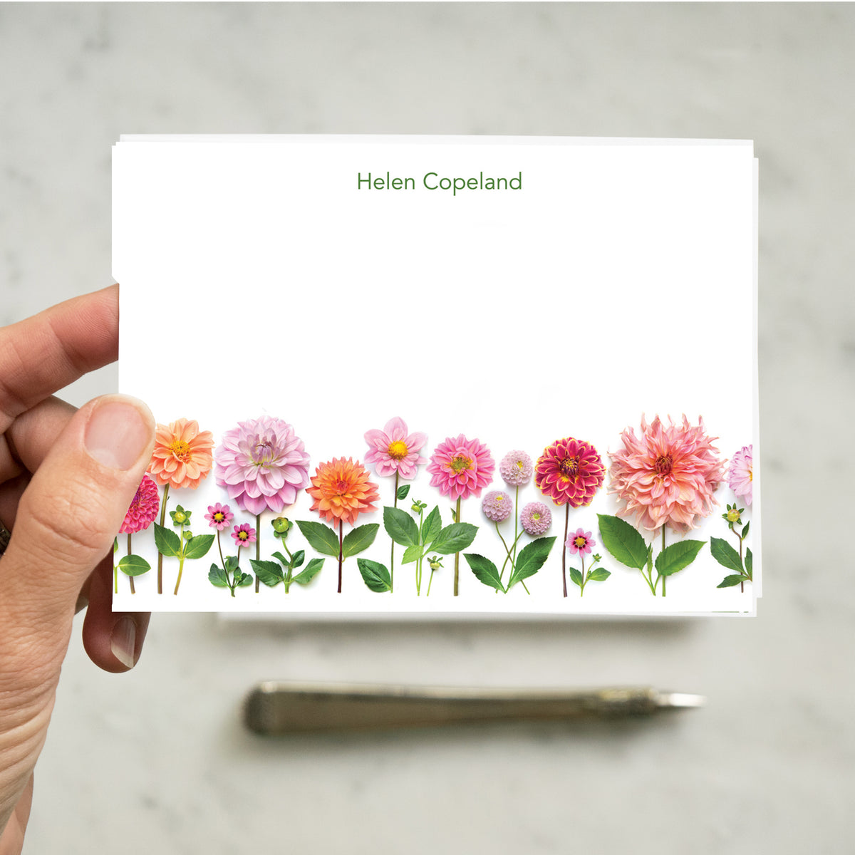 Personalized Dahlias Flat Card Set