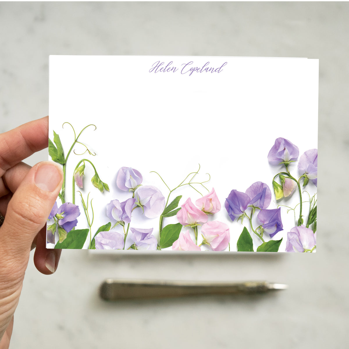 Personalized Sweet Peas Flat Card Set