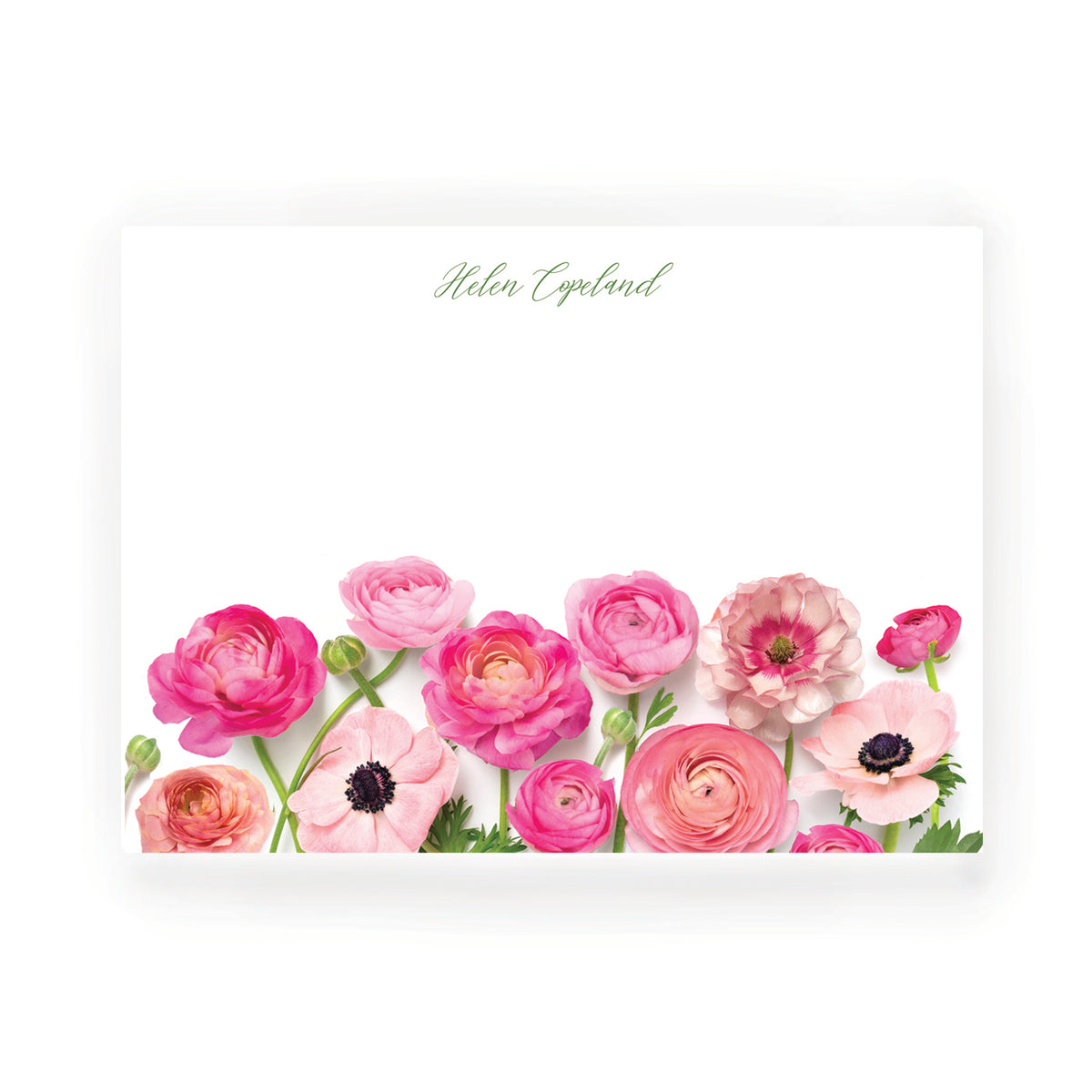 Personalized Pink Ranunculus Flat Card Set