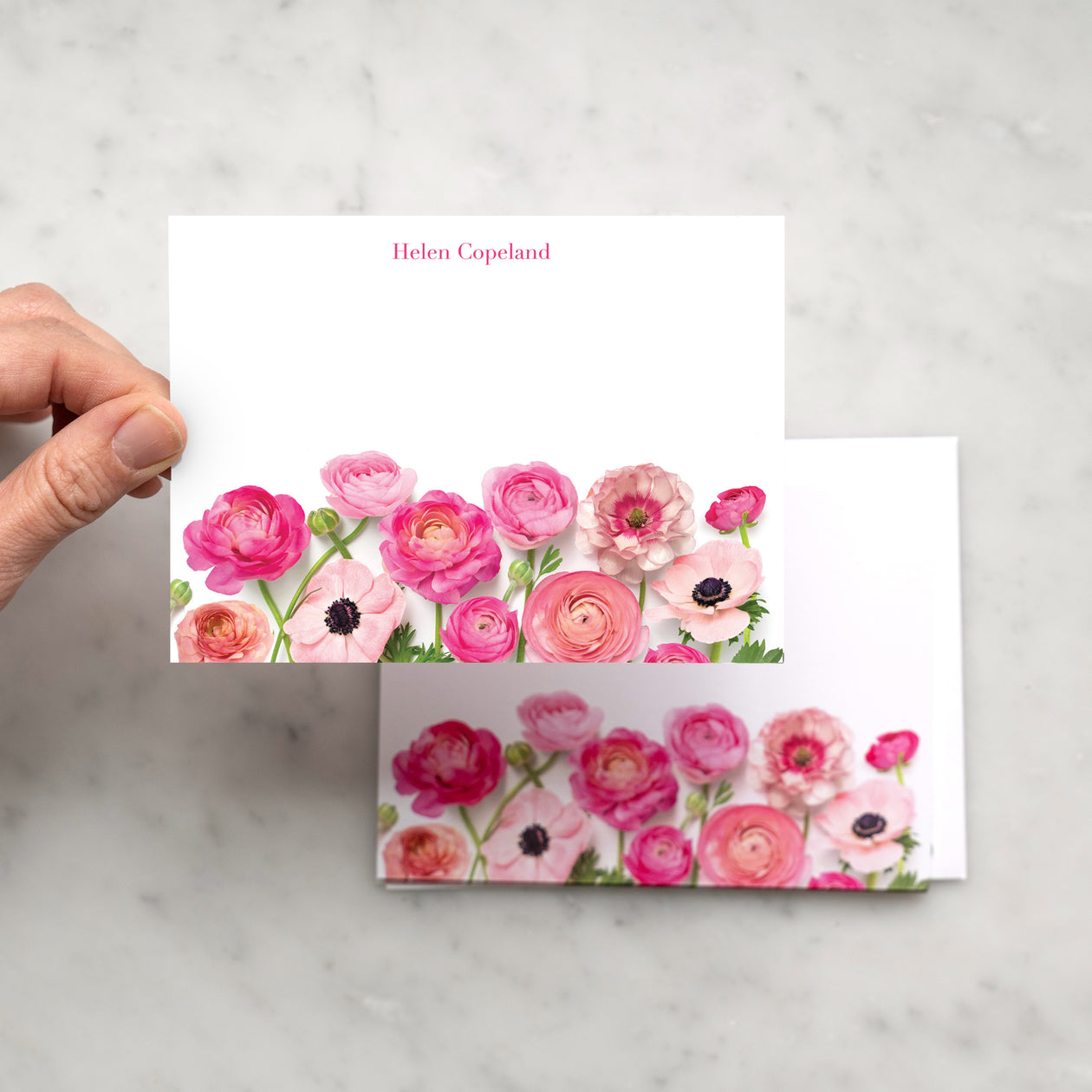 Customized Pink Ranunculus Flat Card Set