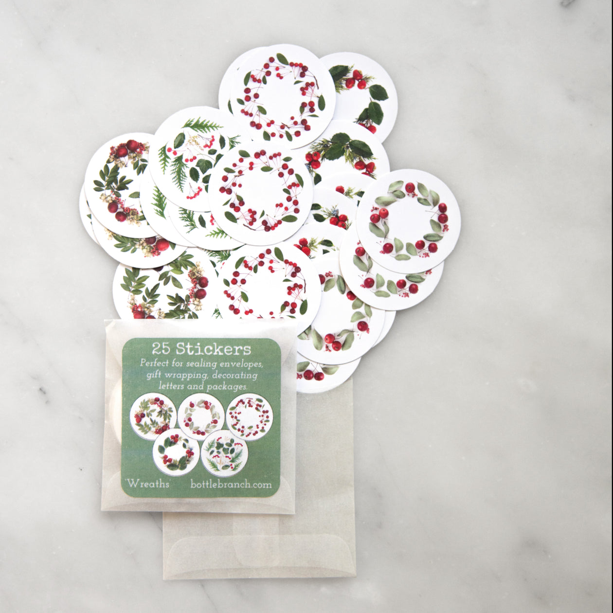 Holiday Weath Stickers, round – set of 25