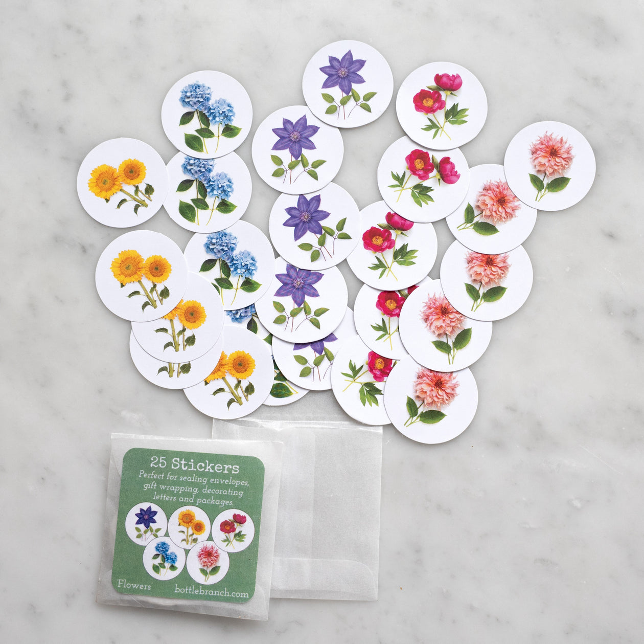 Floral Stickers, round – set of 25