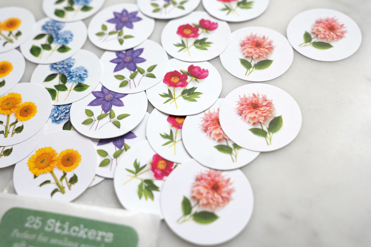 Floral Stickers, round – set of 25
