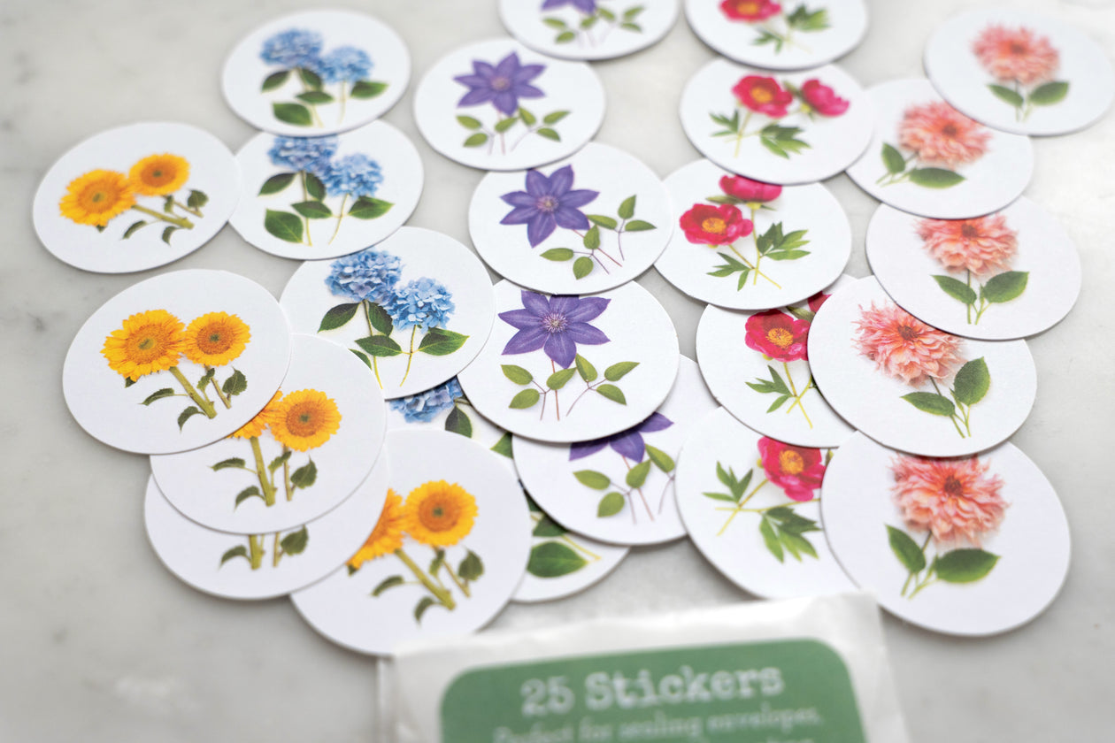 Floral Stickers, round – set of 25
