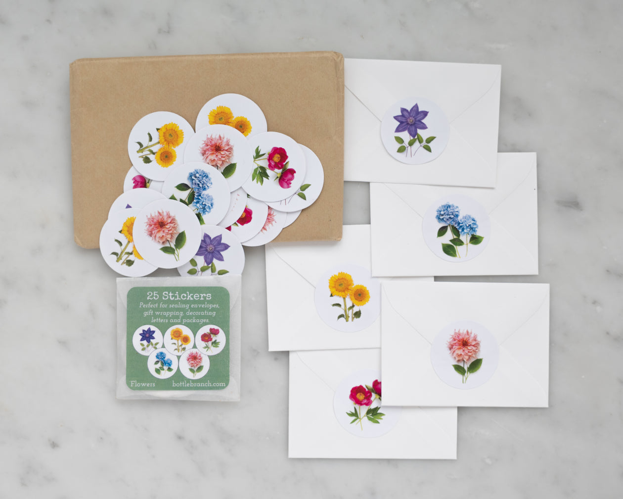 Floral Stickers, round – set of 25