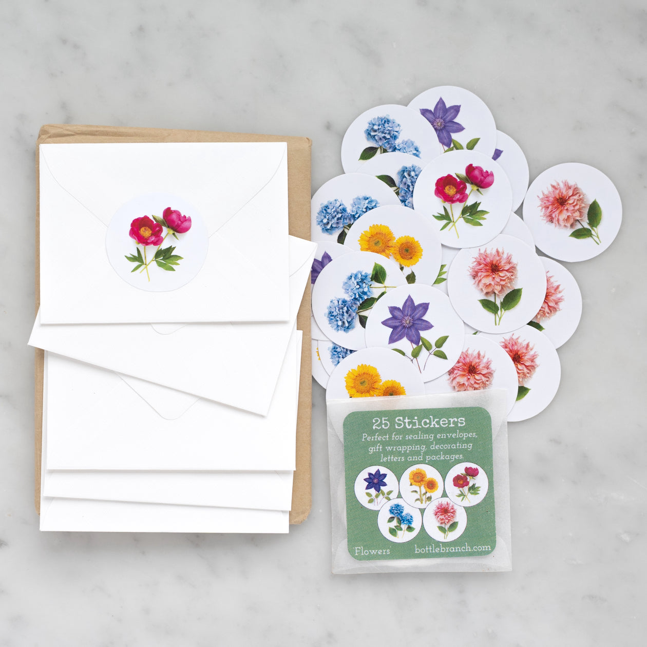 Floral Stickers, round – set of 25