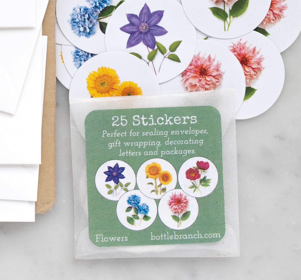 Floral Stickers, round – set of 25