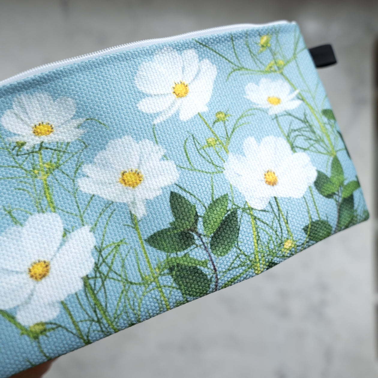 Small Zipper Bag ~ Cosmos Flowers on Blue