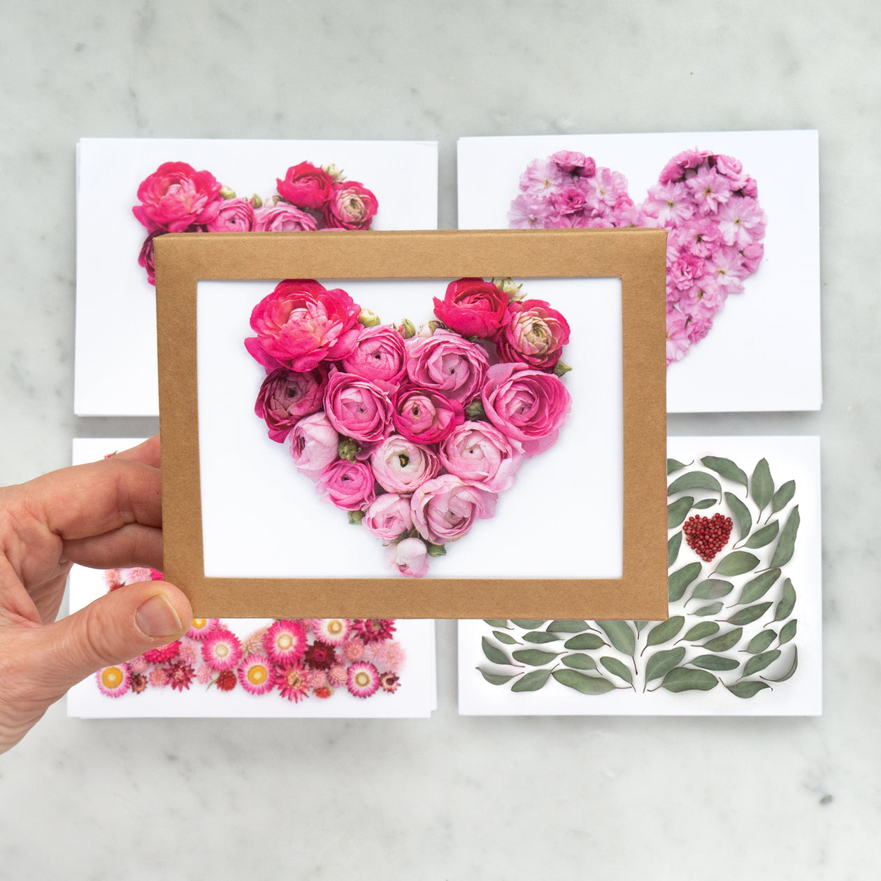 Hearts & Pink Flowers Card Set – A2 Greeting Cards (8-Pack)