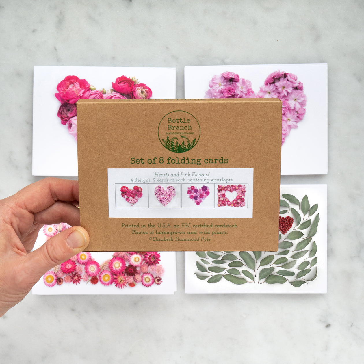 Hearts & Pink Flowers Card Set – A2 Greeting Cards (8-Pack)