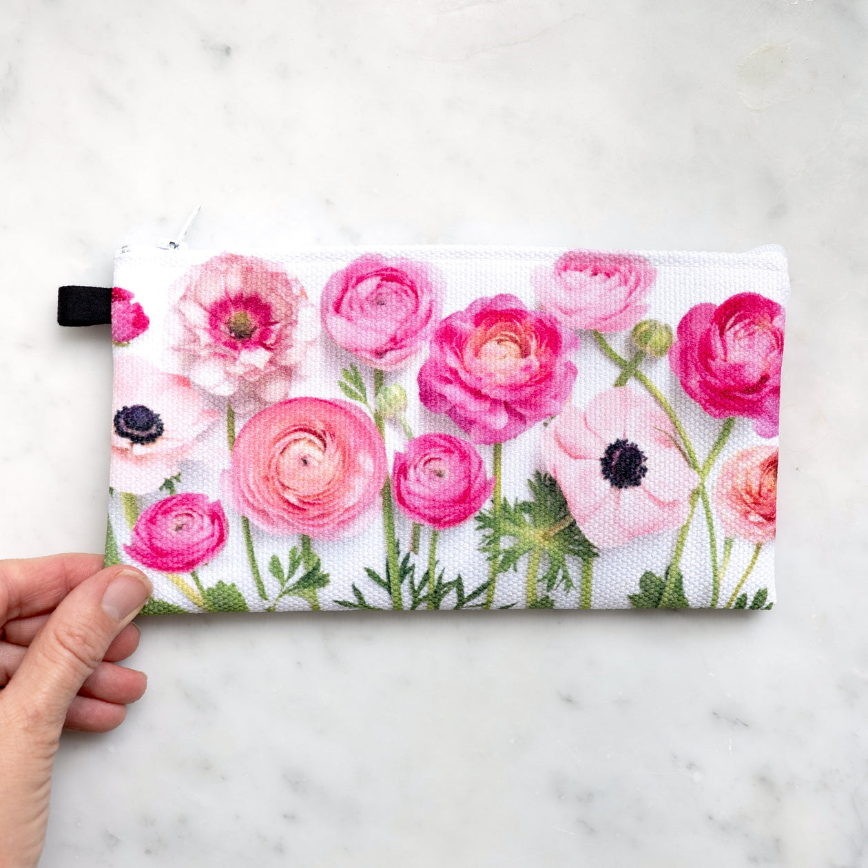 Small Zipper Bag ~ Pink Ranunculus