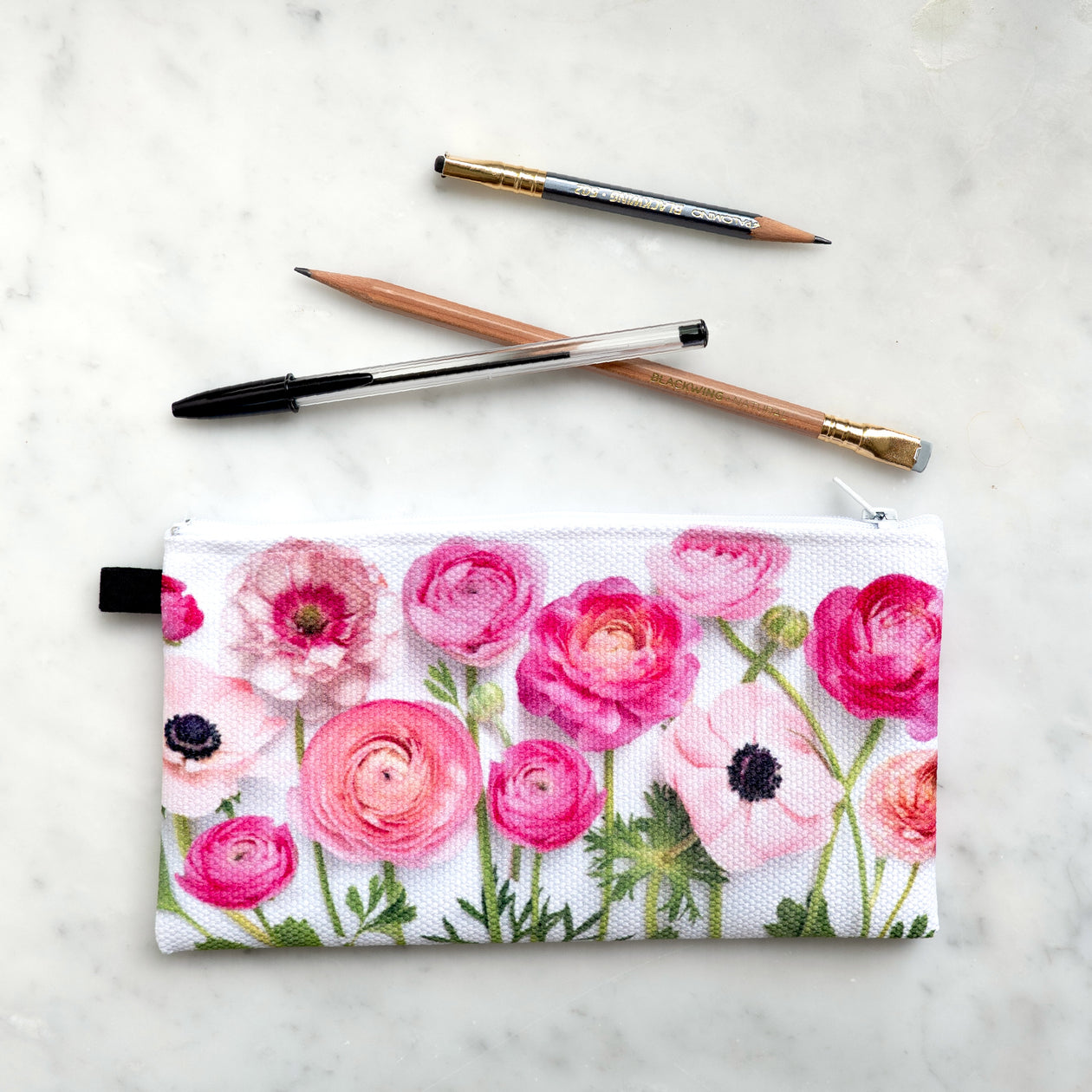 Small Zipper Bag ~ Pink Ranunculus