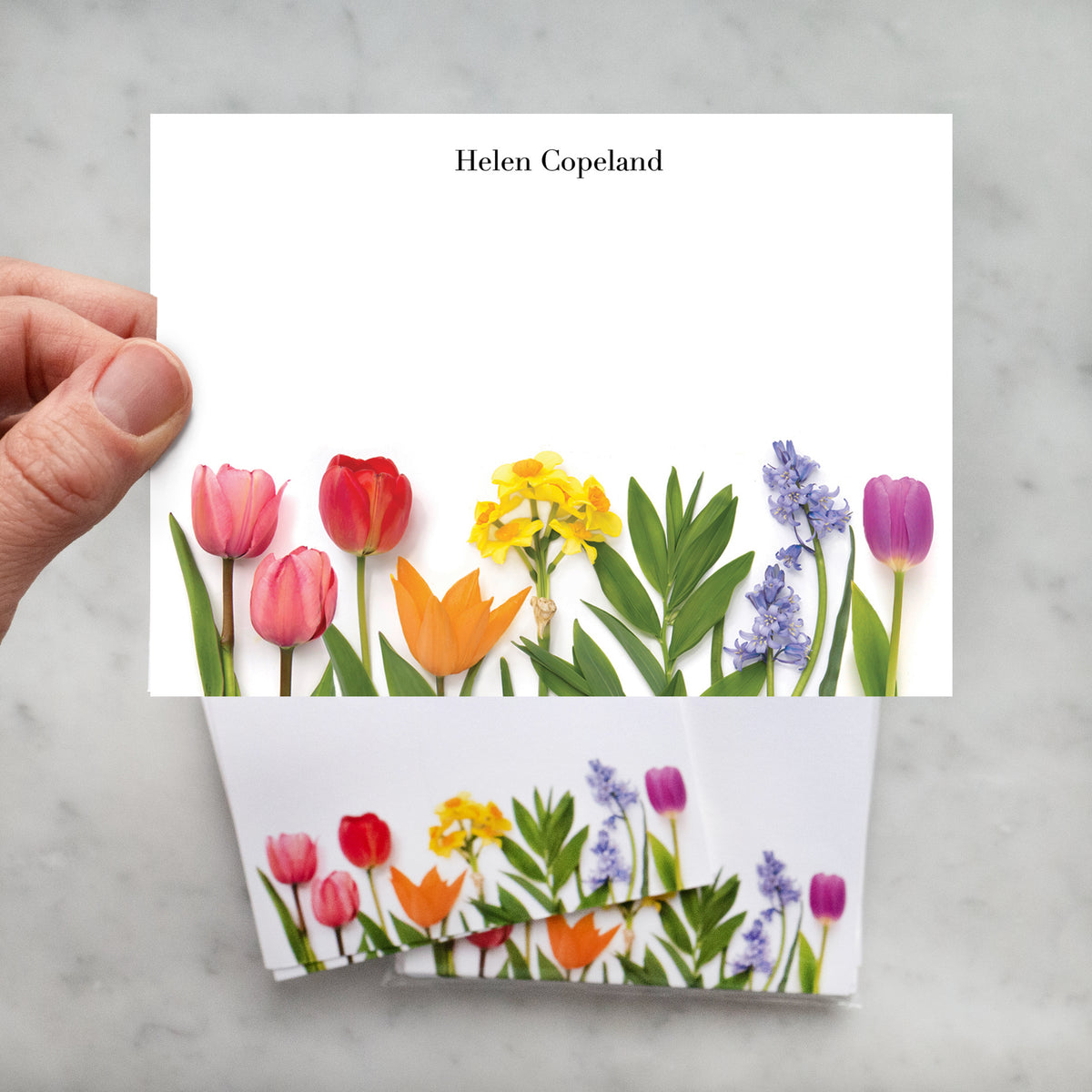 Personalized Rainbow and Bluebells Flat Card Set