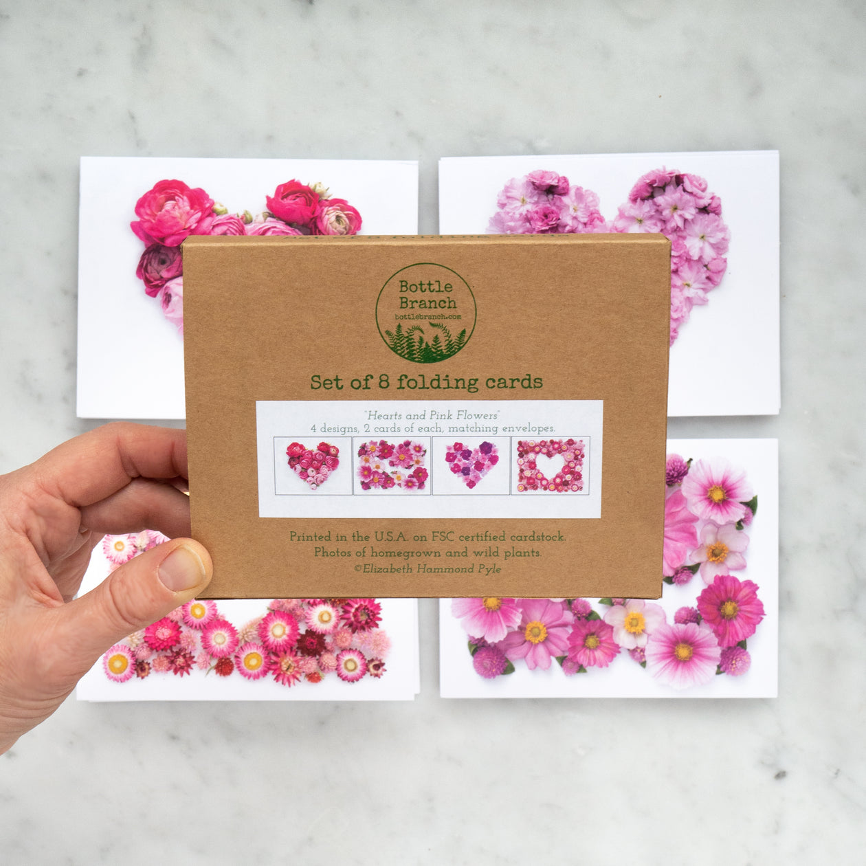Card set - Hearts and pink flowers