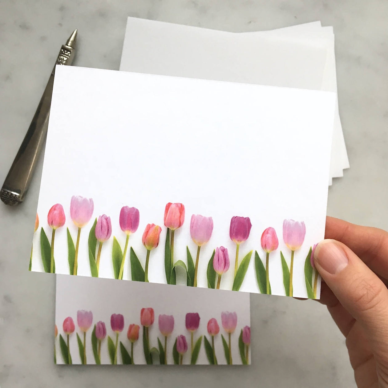 Flat card set - pink tulips