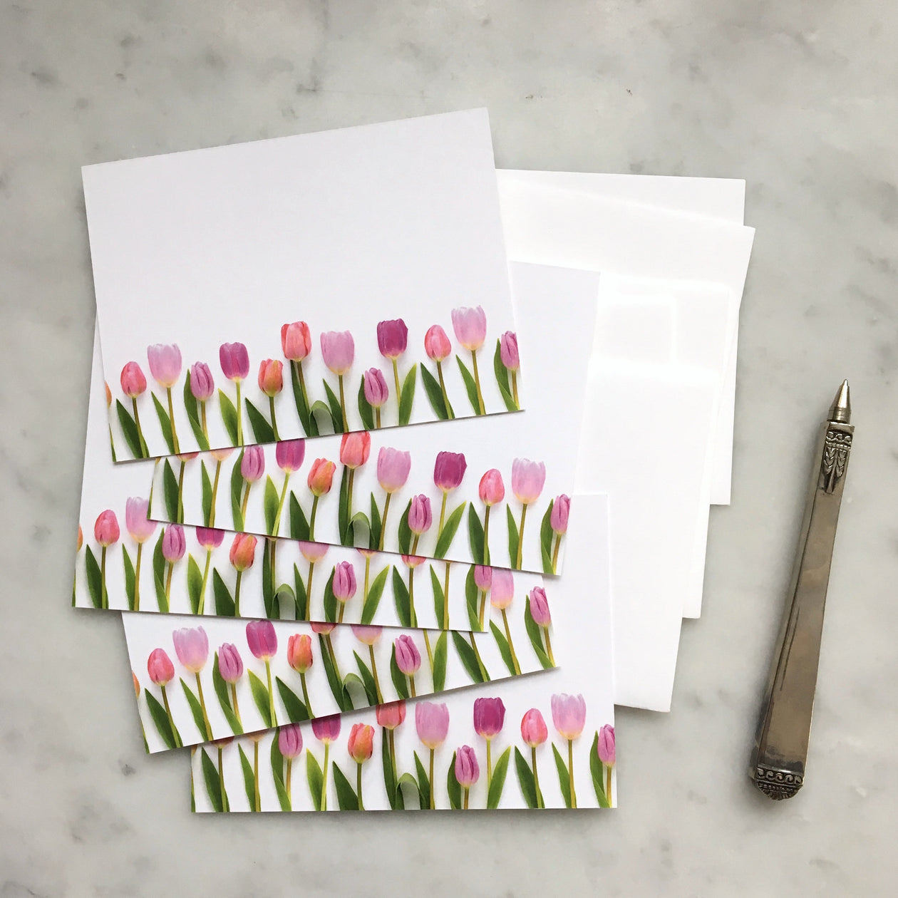 Flat card set - pink tulips