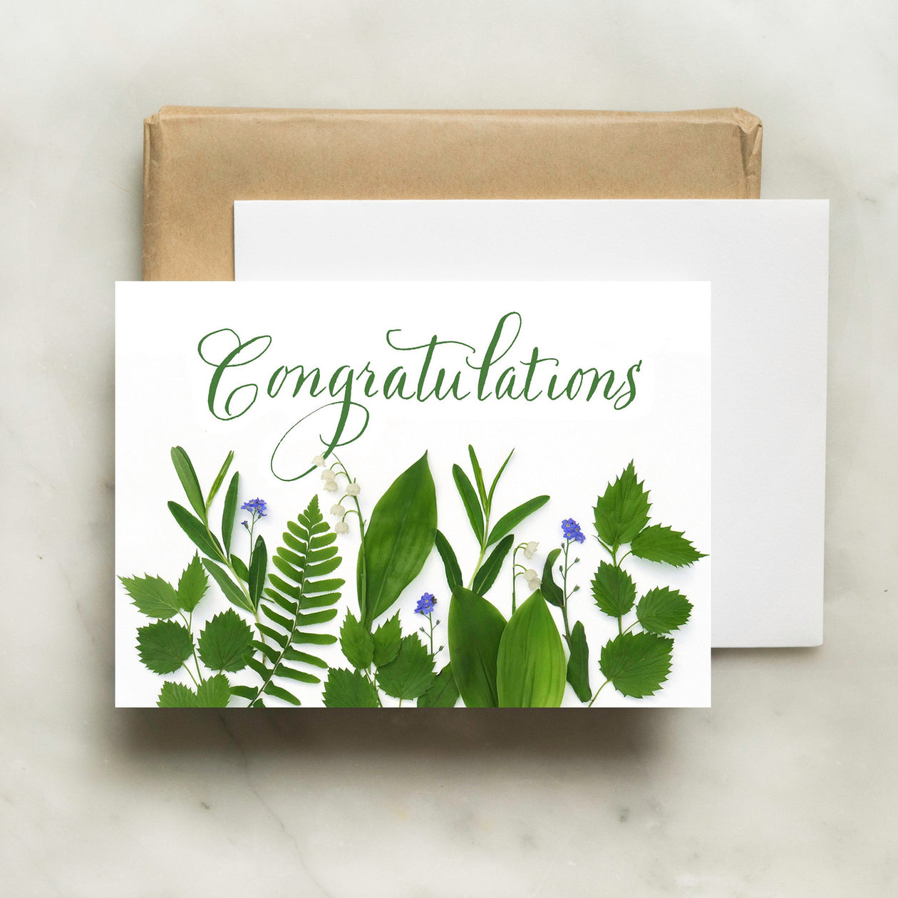 Congratulations card with Lily of the Valley and Forget me nots
