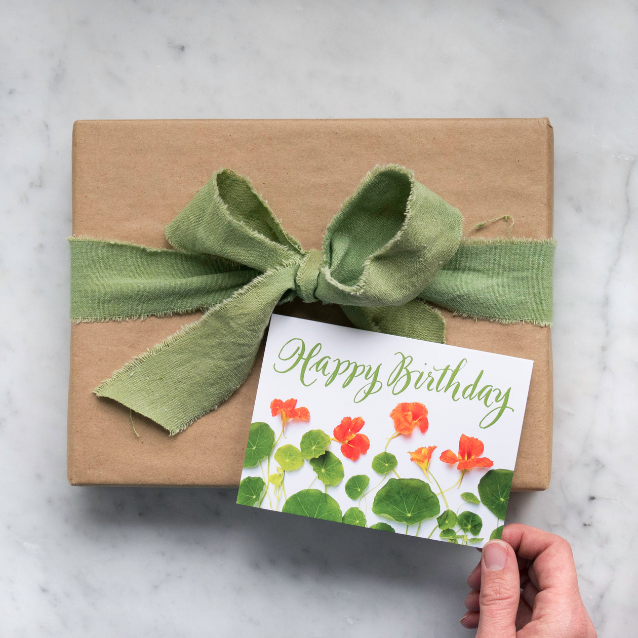 Birthday Card with Orange Nasturtium Flowers