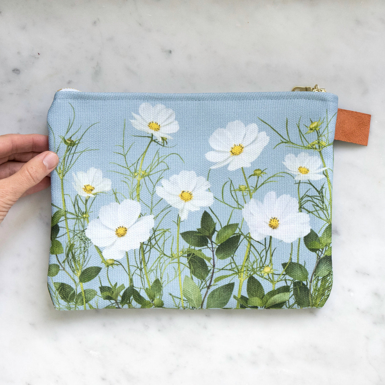 Zipper Bag ~ Cosmos flowers on Blue