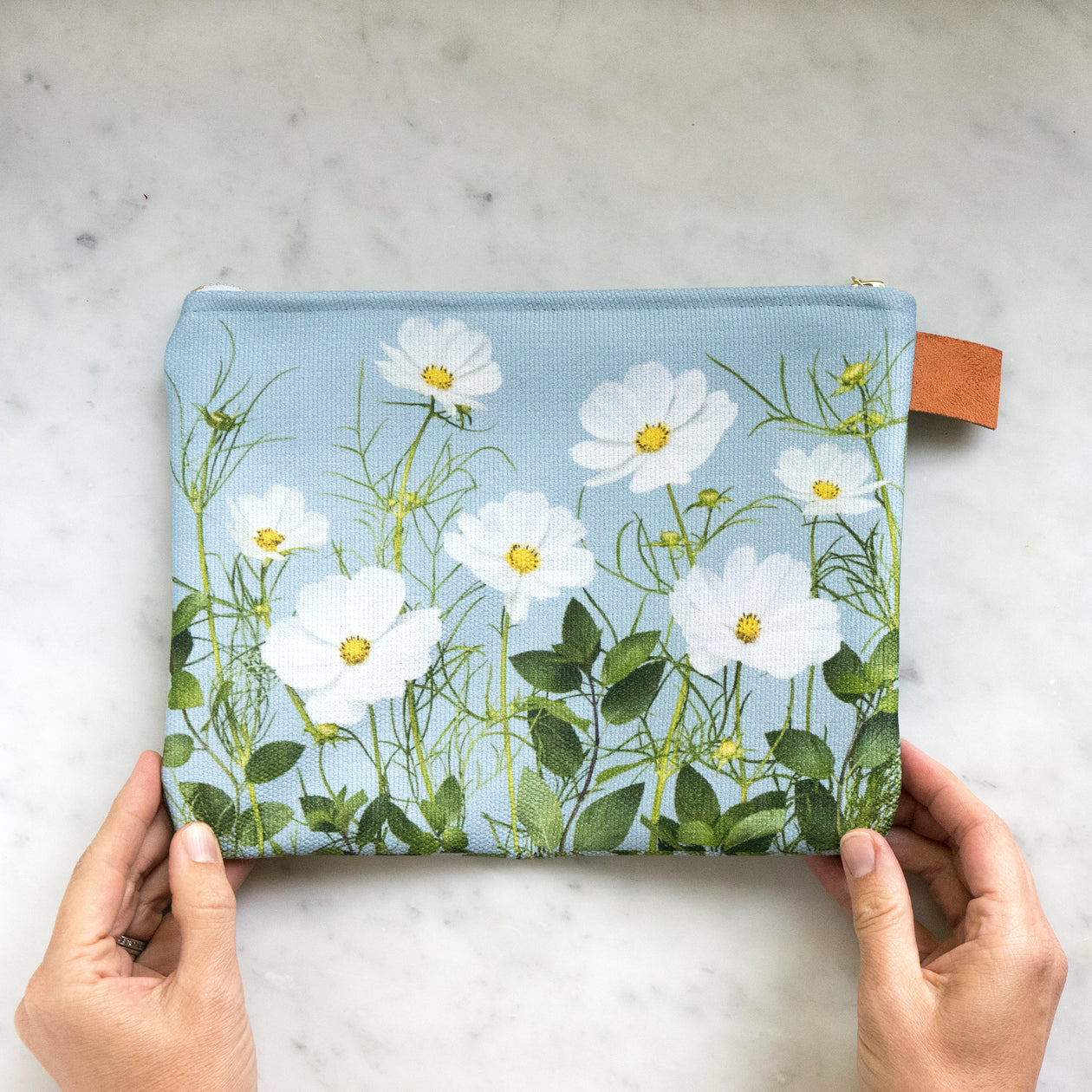 Zipper Bag ~ Cosmos flowers on Blue