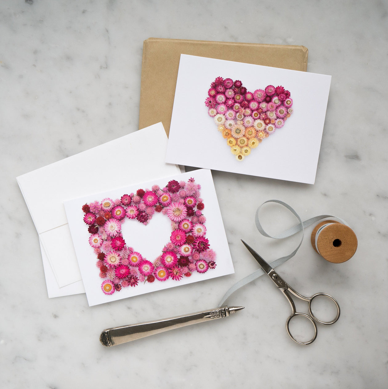 Folding card - Pink flowers and heart card