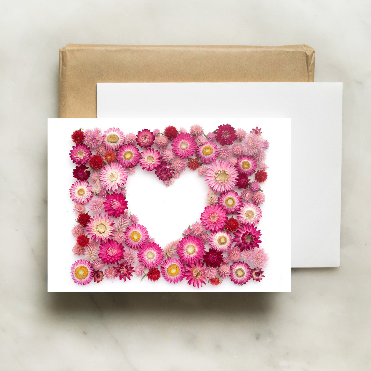 Folding card - Pink flowers and heart card