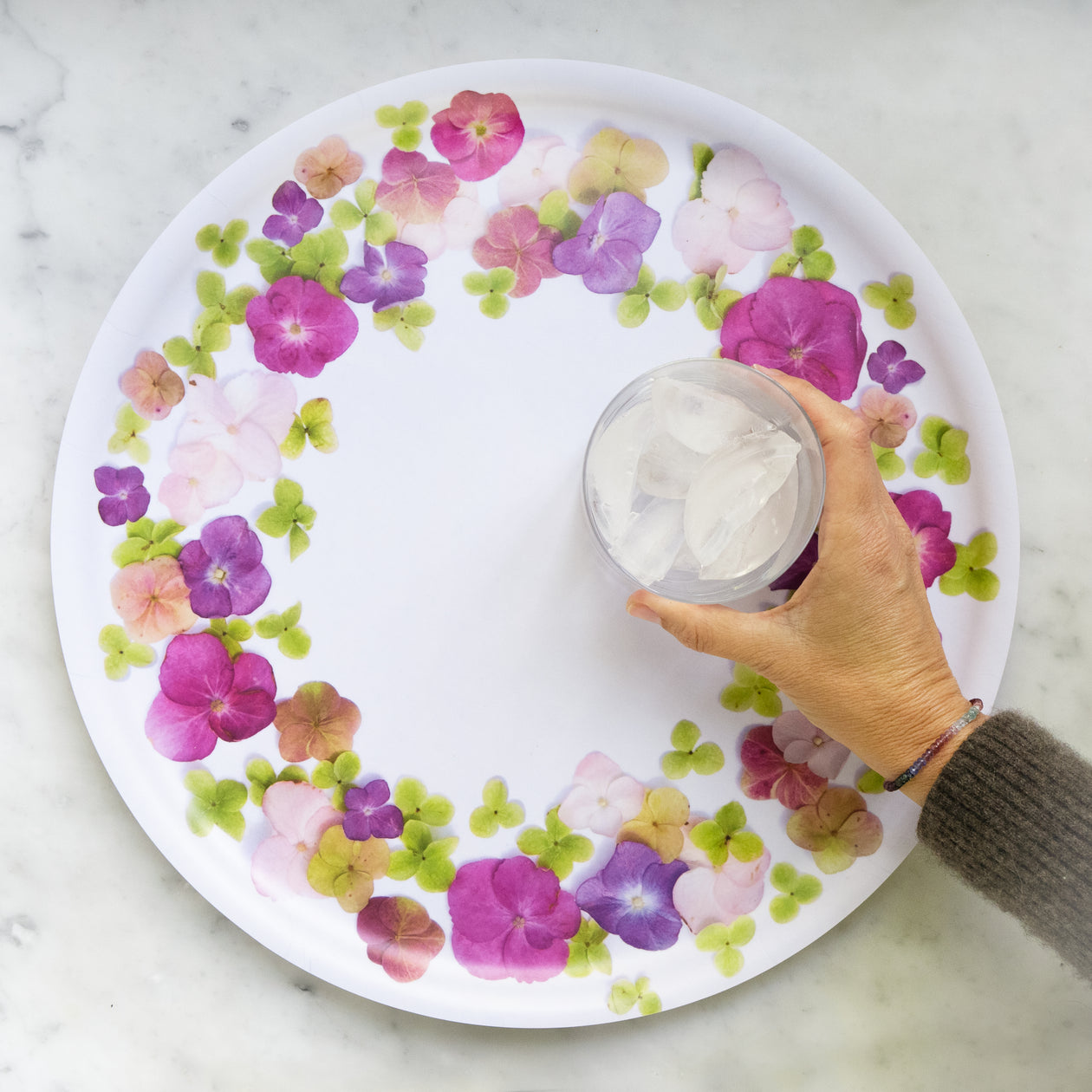 Round Tray - Pink hydrangea