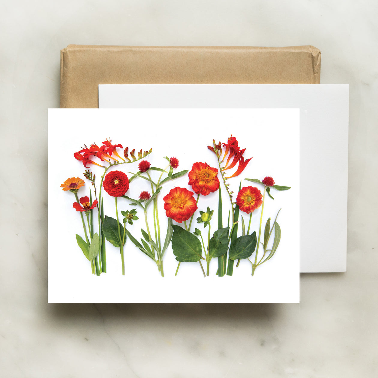 Folding card - Red dahlias