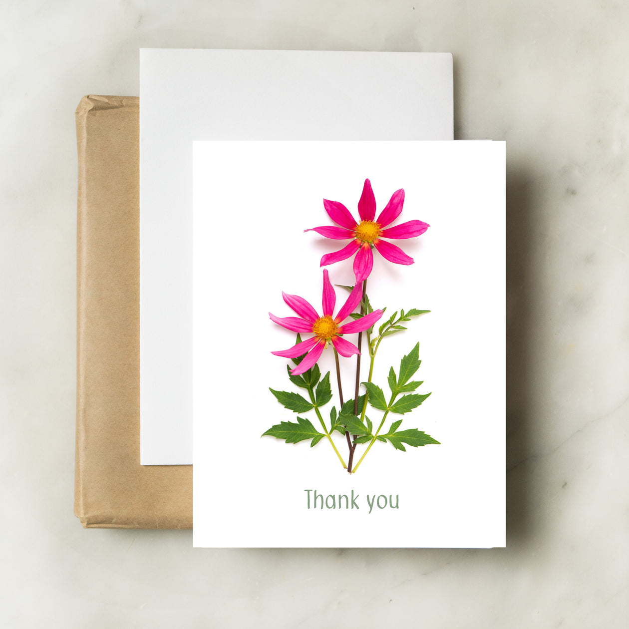 Thank you card with pink dahlias